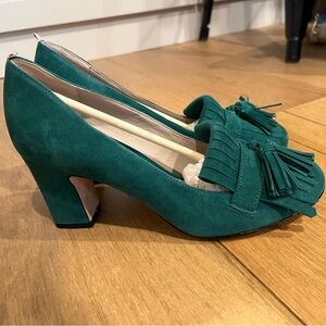 Boden Pippa Fringe Heels Green Suede Size 38 (7.5)
